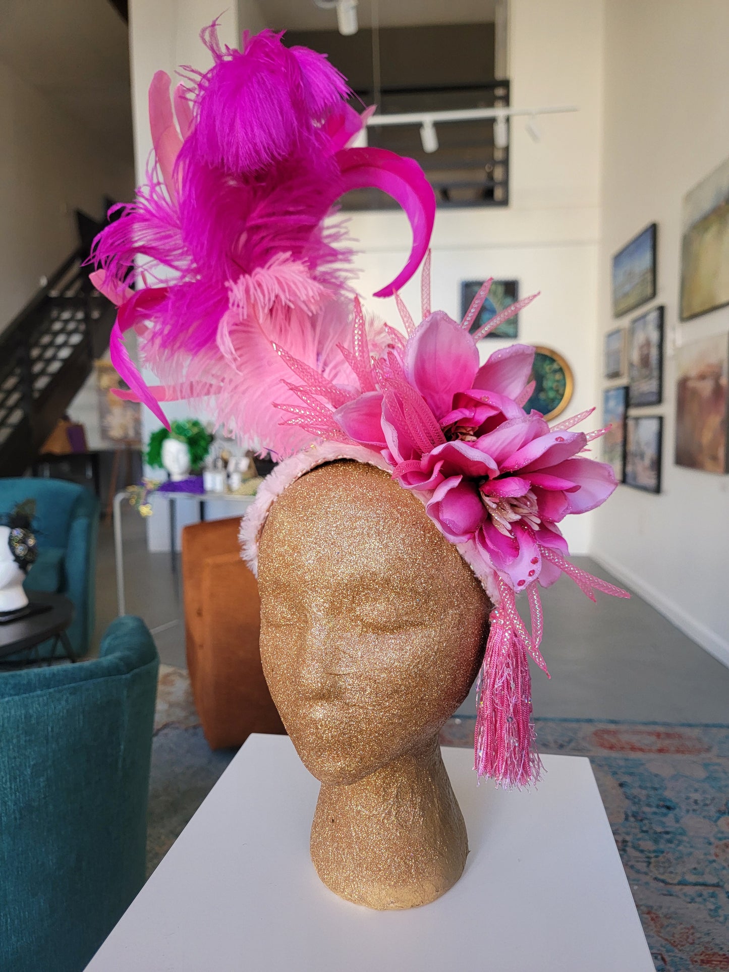 Pink Magnolia Feather Headdress