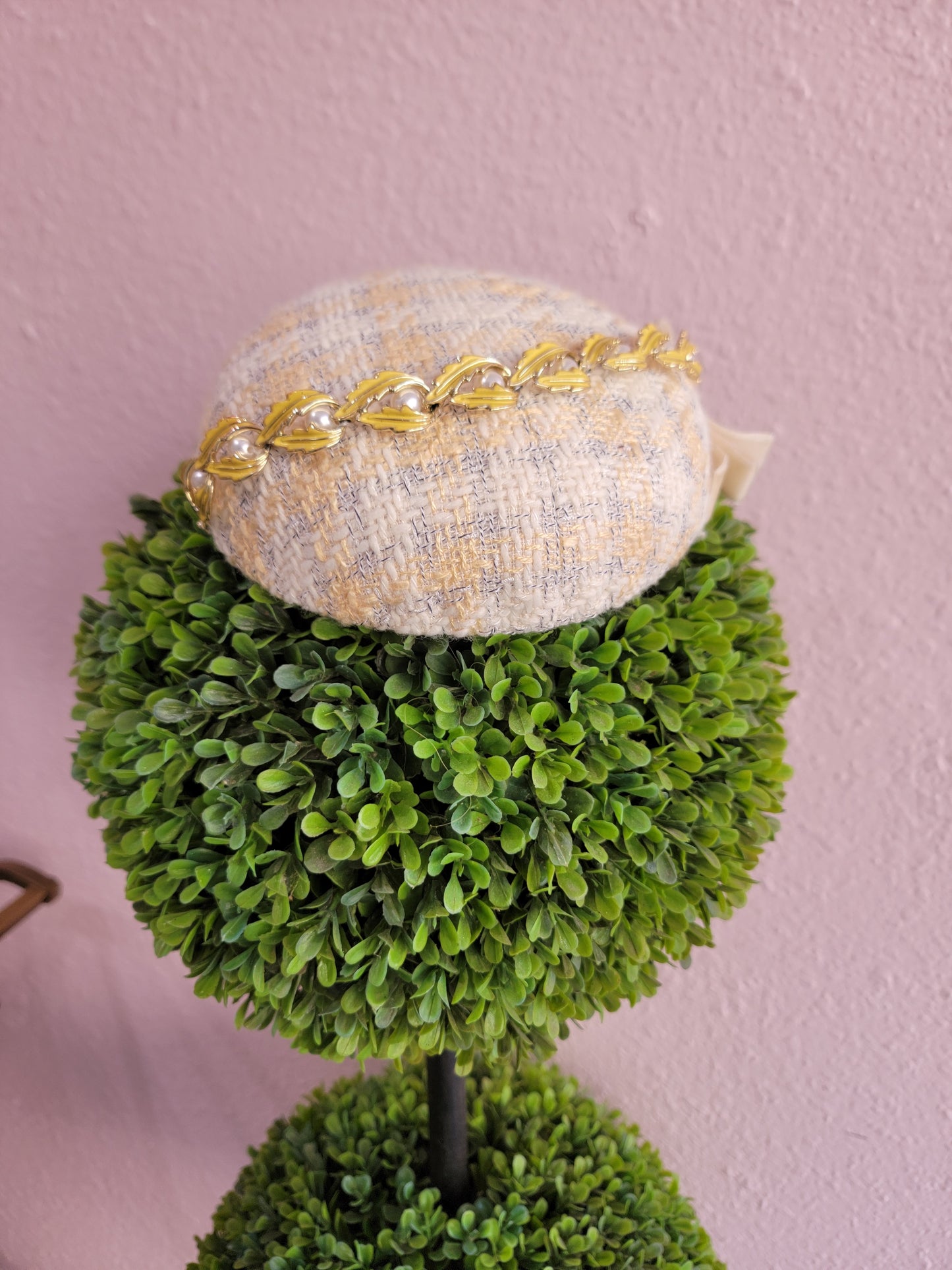 Butter Yellow Tweed Pillbox