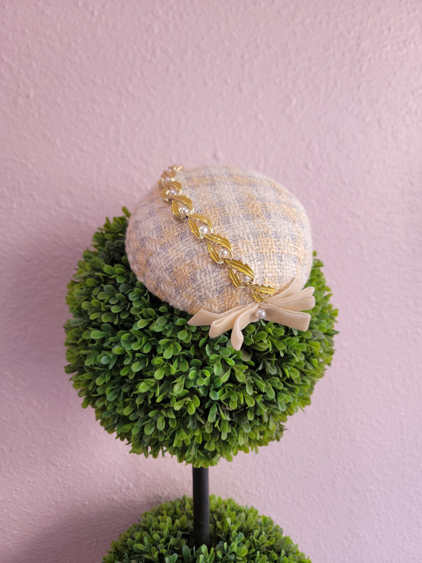 Butter Yellow Tweed Pillbox